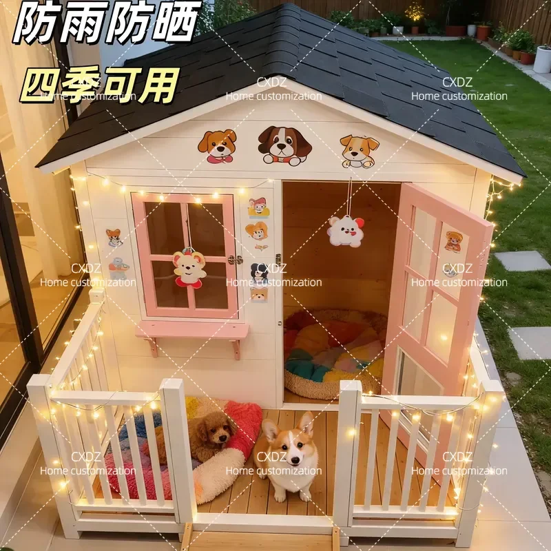 Outdoor Dog House Solid Wood Cat Room Mobile Four Season Pet Cabin Rainproof Sun Protection Kennel
