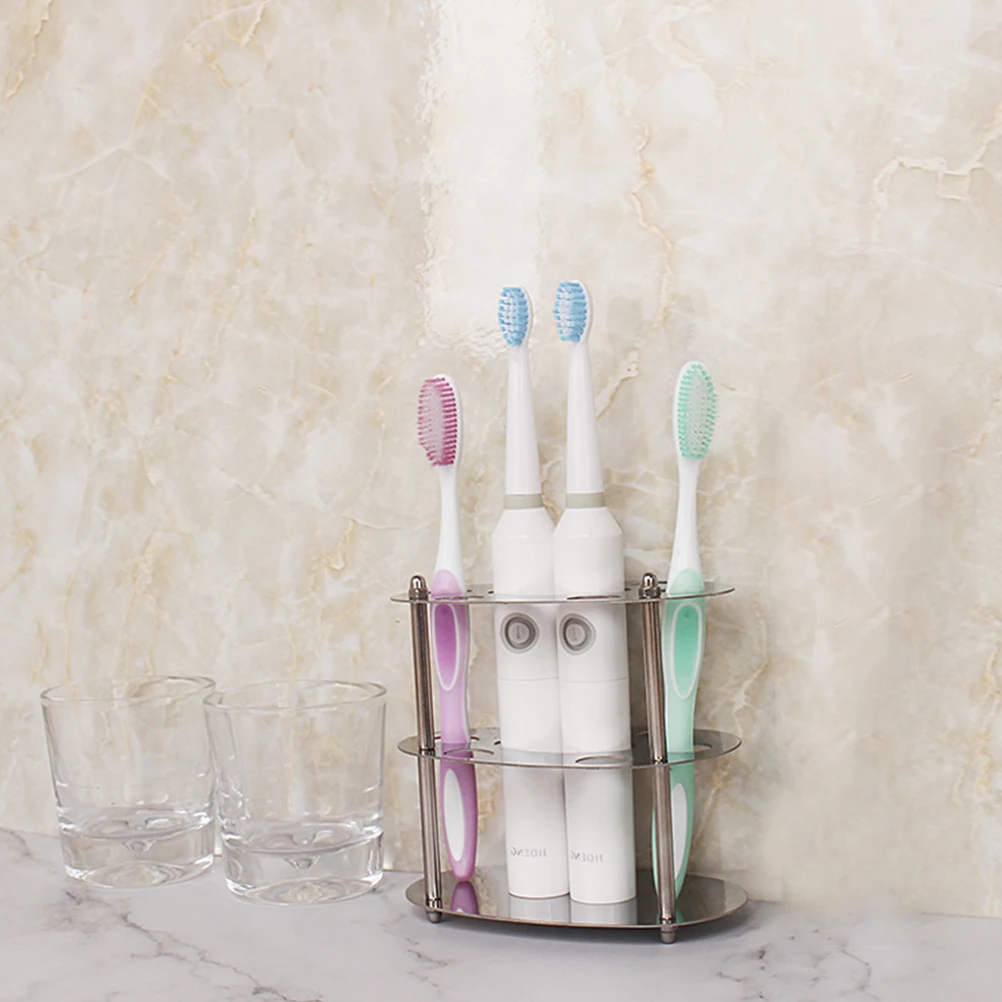 

Toothbrush Storage Rack Holder Organizer Shelf Stainless Steel Lightweight Safe Easy Clean Bathroom Countertop