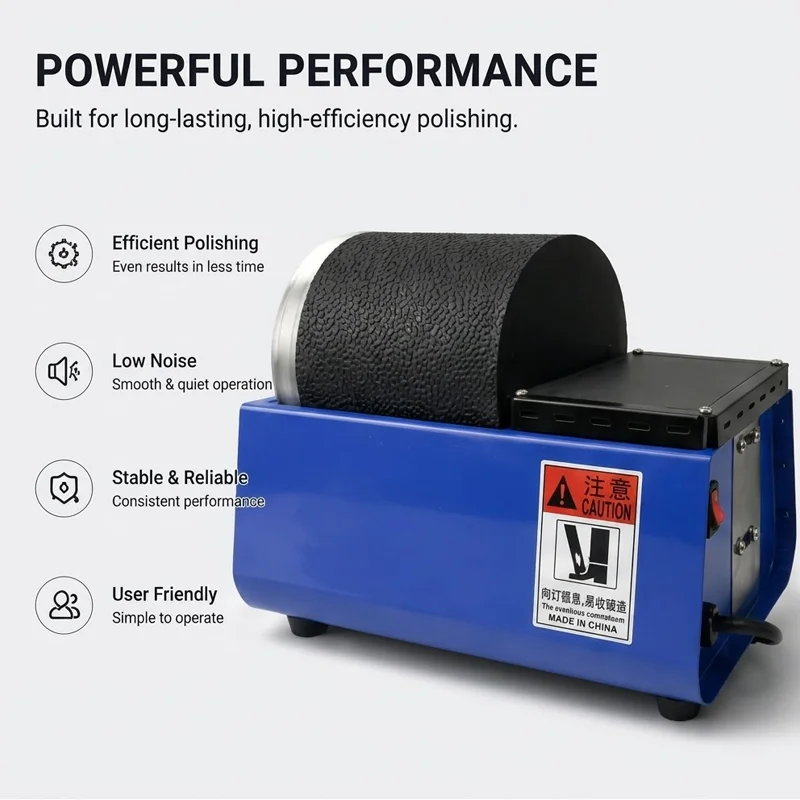 PHYHOO Jewelry Rotary Tumbler Polisher Machine Polishing Metal Parts Coins Rocks Stones Cleaner Wear Resistant Drum Smooth Stabl
