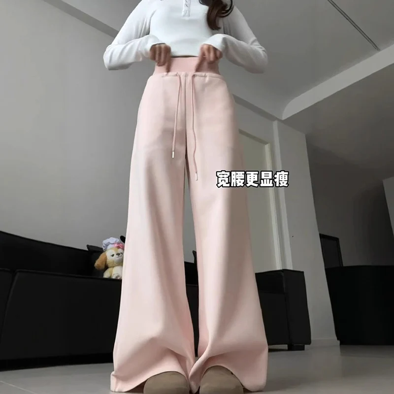 Pantalon Baggy de sport taille haute pour femmes, cordon de serrage élastique, Style américain, pantalon de survêtement droit, polyvalent, Streetwear