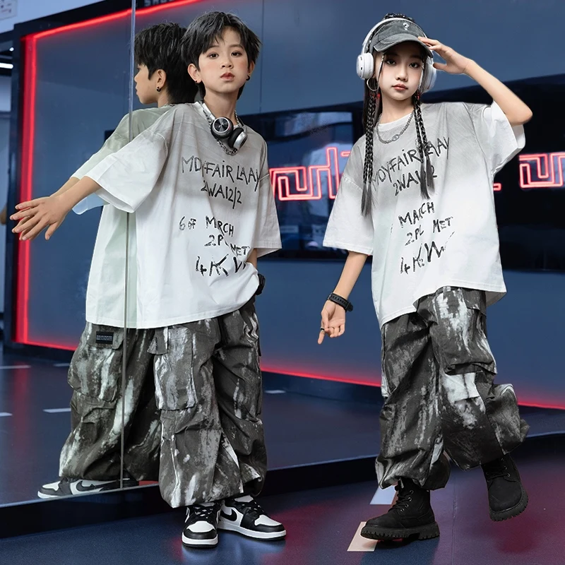 Kinder Kostüm Street Dance Hip Hop Dance Kurzarm Top Cargo Hosen Outfits Kinder Jazz Modern Dance Performance Tragen DN18293