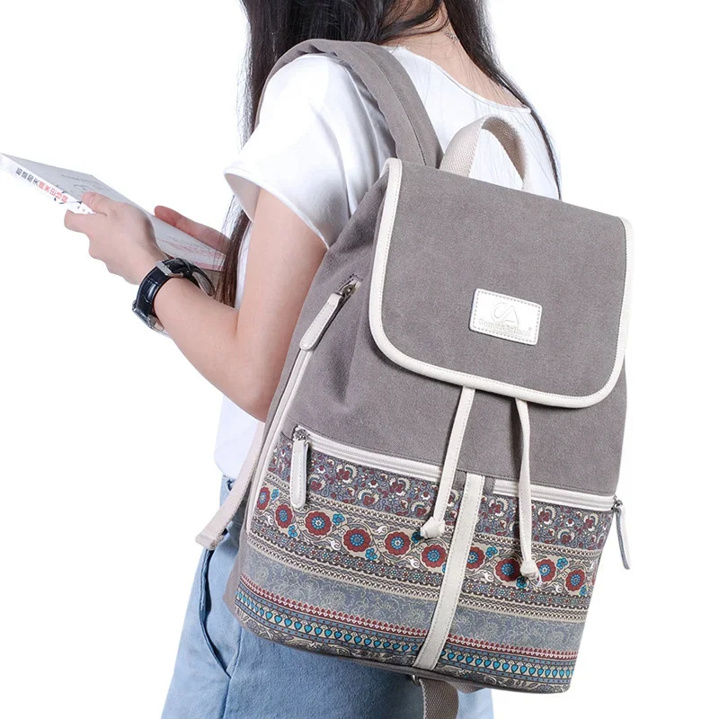 Hot Sale Canvas Women Backpack Casual College Bookbag Female Retro Stylish Daily Travel Laptop Backpacks Teens School Bag