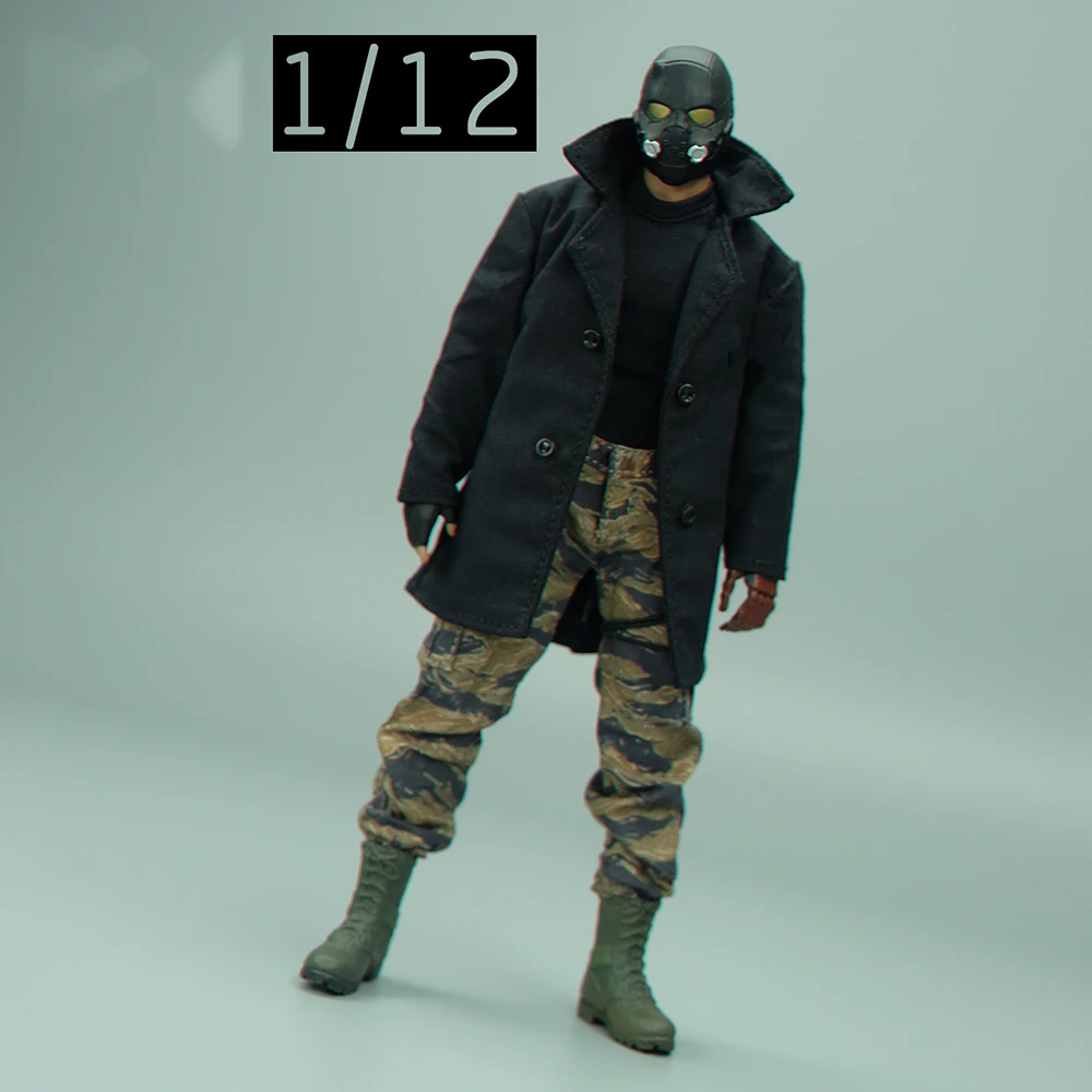 1/12th LimToys Metal Gear Uncle Snake Black Long Coat Overcoat No Body For 6inch Action Doll Accessories