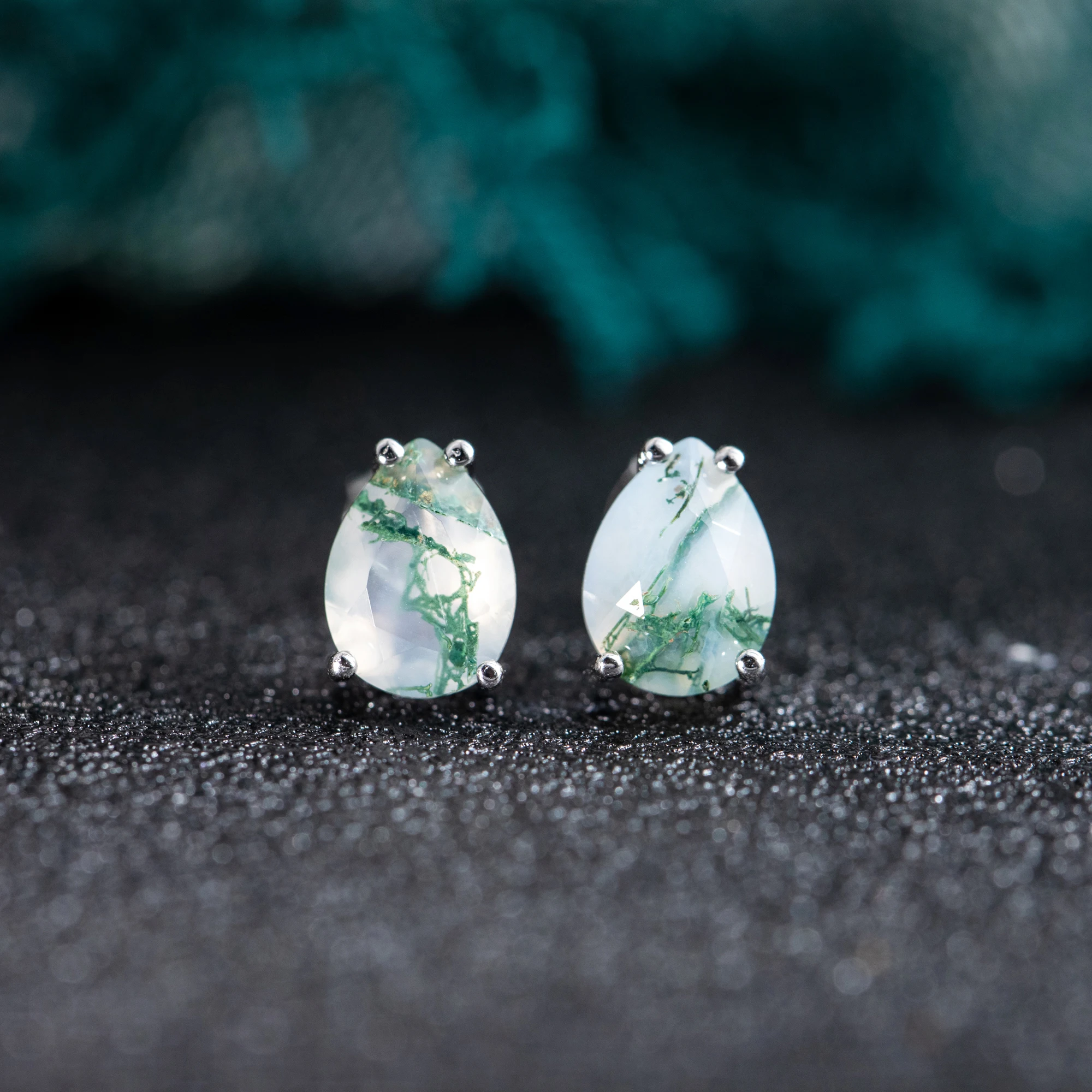 925 Sterling Silver Stud Earrings for Women Natural Hexagon 6*8mm Moss Agate Earrings Minimalism High Quantity Jewelry Gifts