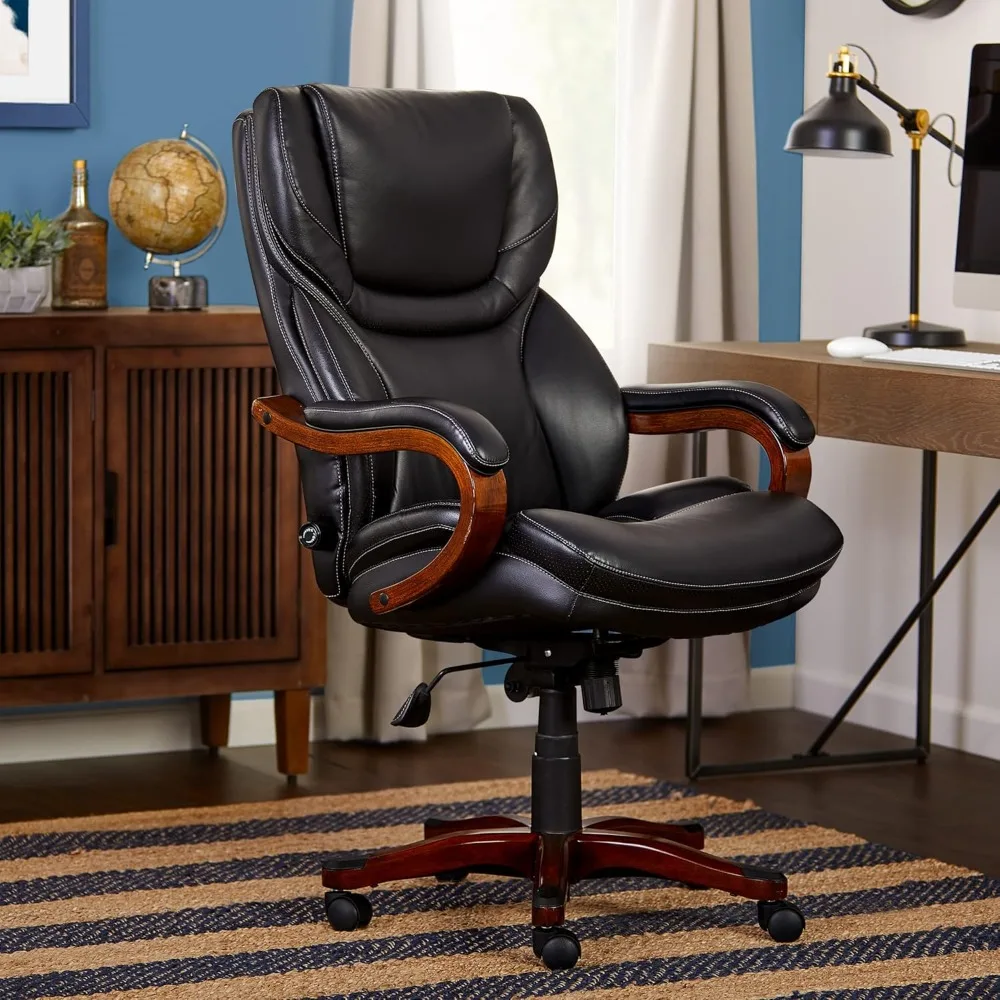 Big and Tall Executive Office Wood Accents, Adjustable High Back Ergonomic Computer Chair with Lumbar Support