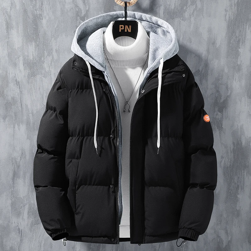 Winter Hooded Loose Cotton Jacket Couple Student Casual Fashion Thick Fake Two Piece Cotton Jacket Outdoor Sports Bread Coat 5XL