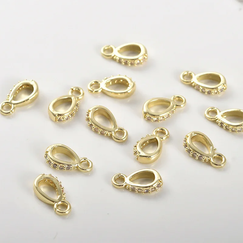 14k Gold Color Zircon Water Drop Pendant Buckle Necklace Bracelet Connection Hanging Ring DIY Handmade Accessories Material