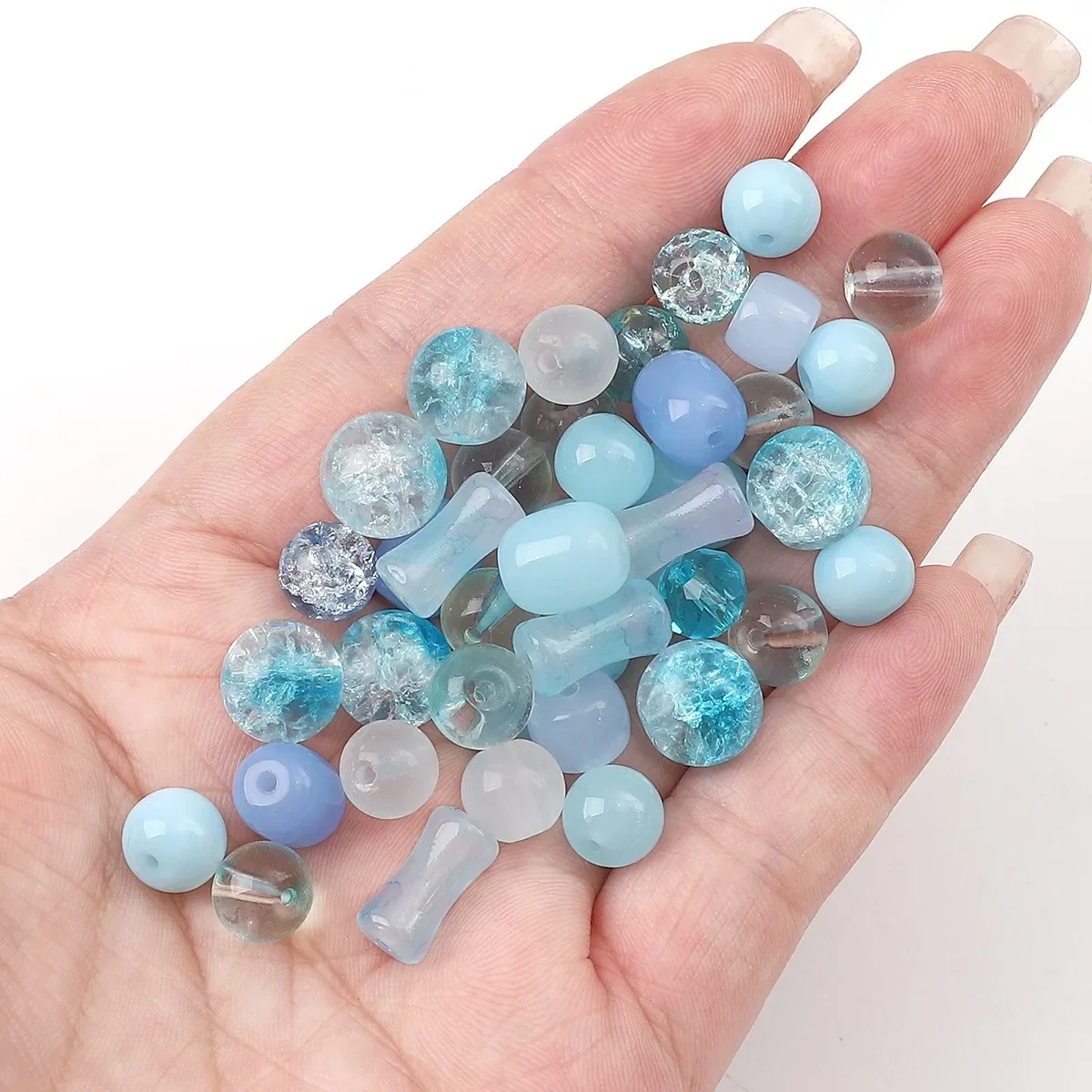 20pcs Glass Solid Color Crystal Wheel Jade Jelly Pearls Porcelain Beads For DIY Jewelry Making Bracelets Necklaces Blue Series