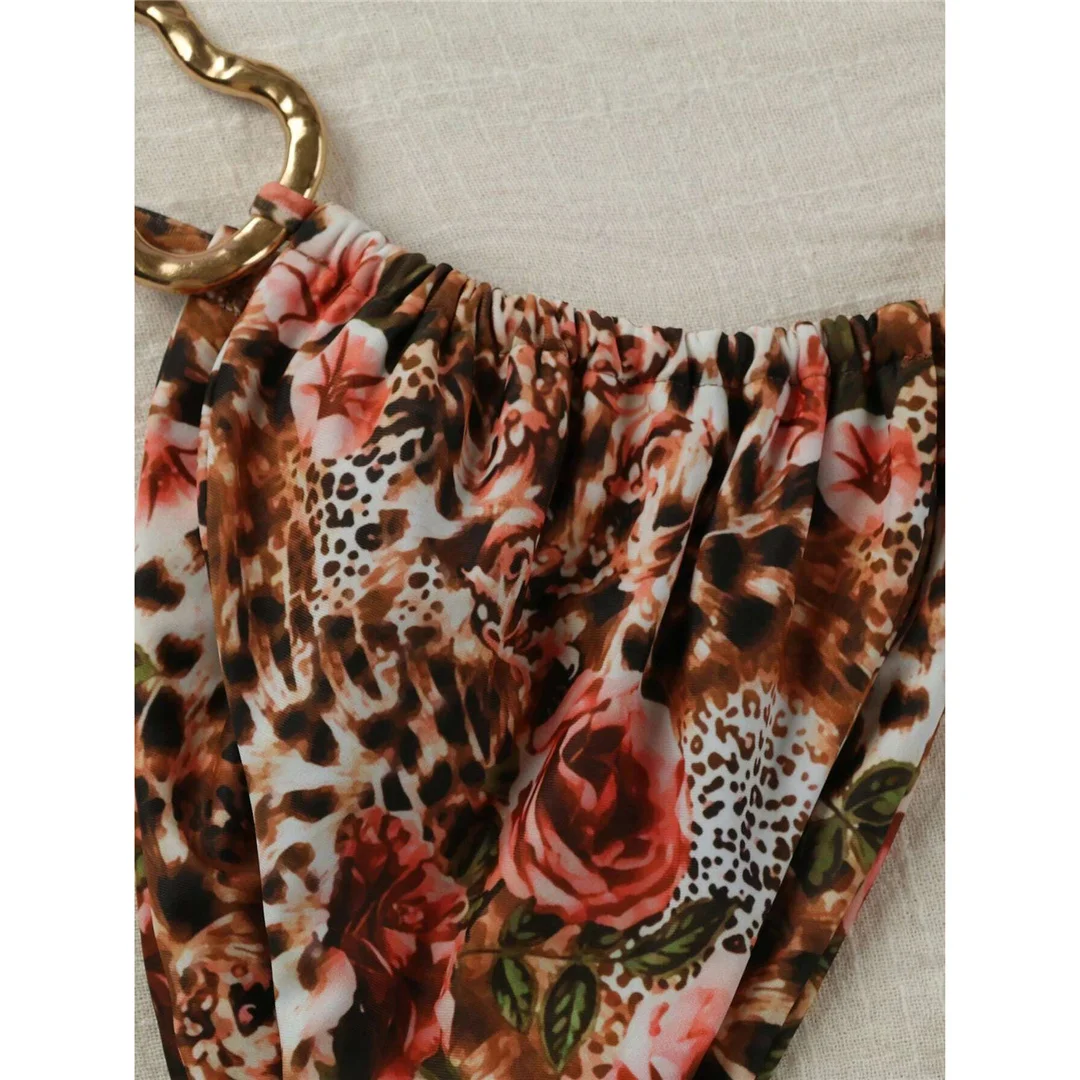 Leopard-Blumenmuster, hoch geschnittener Bikini mit Metallring, Damen-Badebekleidung, zweiteiliger Bikini-Set, Badeanzug, Badebekleidung, Schwimmbikini V6288 – Detail 11