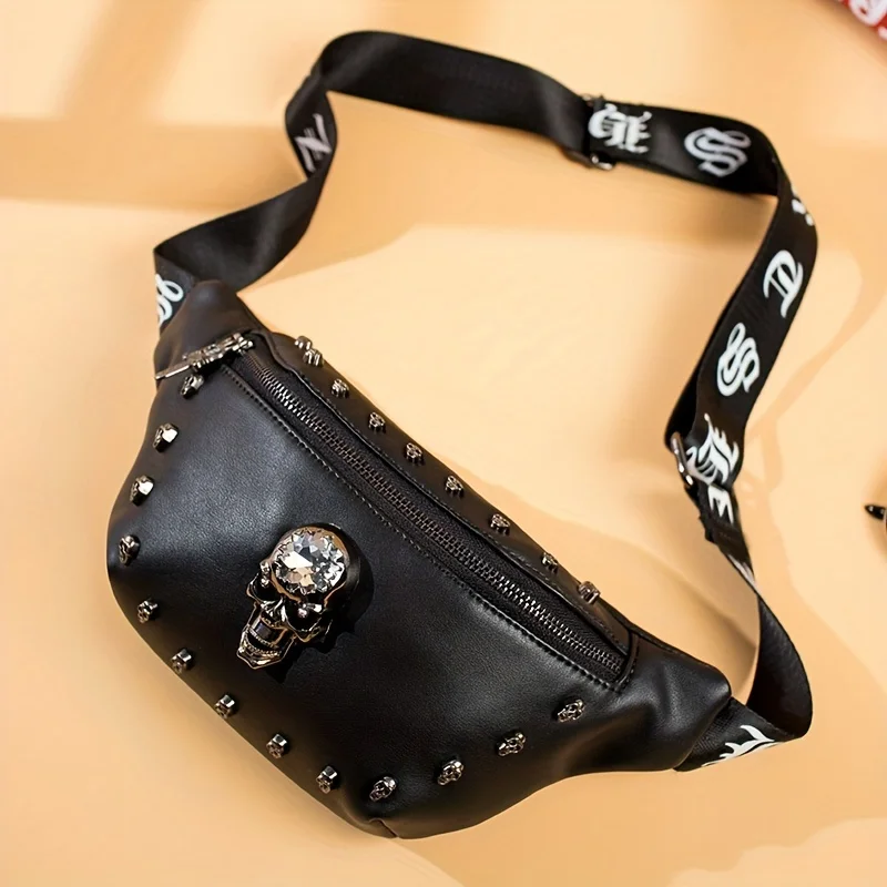 2024 new trend chest bag men\'s crossbody bag Korean version PU one-shoulder diagonal bag skull personality waist bag