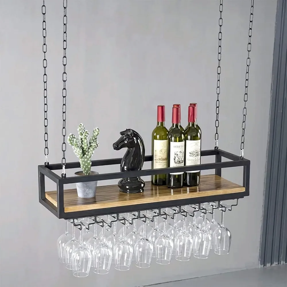 Ceiling Wine Glass Rack - Hanging Wine Rack with Glass Holder and Shelf,Wines Cabinets