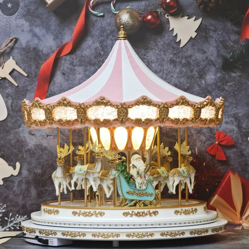 Christmas Carousel Music Box Holiday Gift Toy Ornament Luminous Crafts