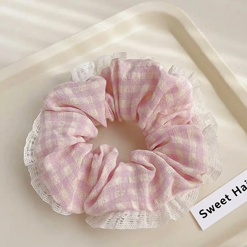 Süßes und niedliches kariertes Spitzen-Haarband, Haargummi, Ins Sweet Sister Haaraccessoires, frisches Haarband – Detail 2