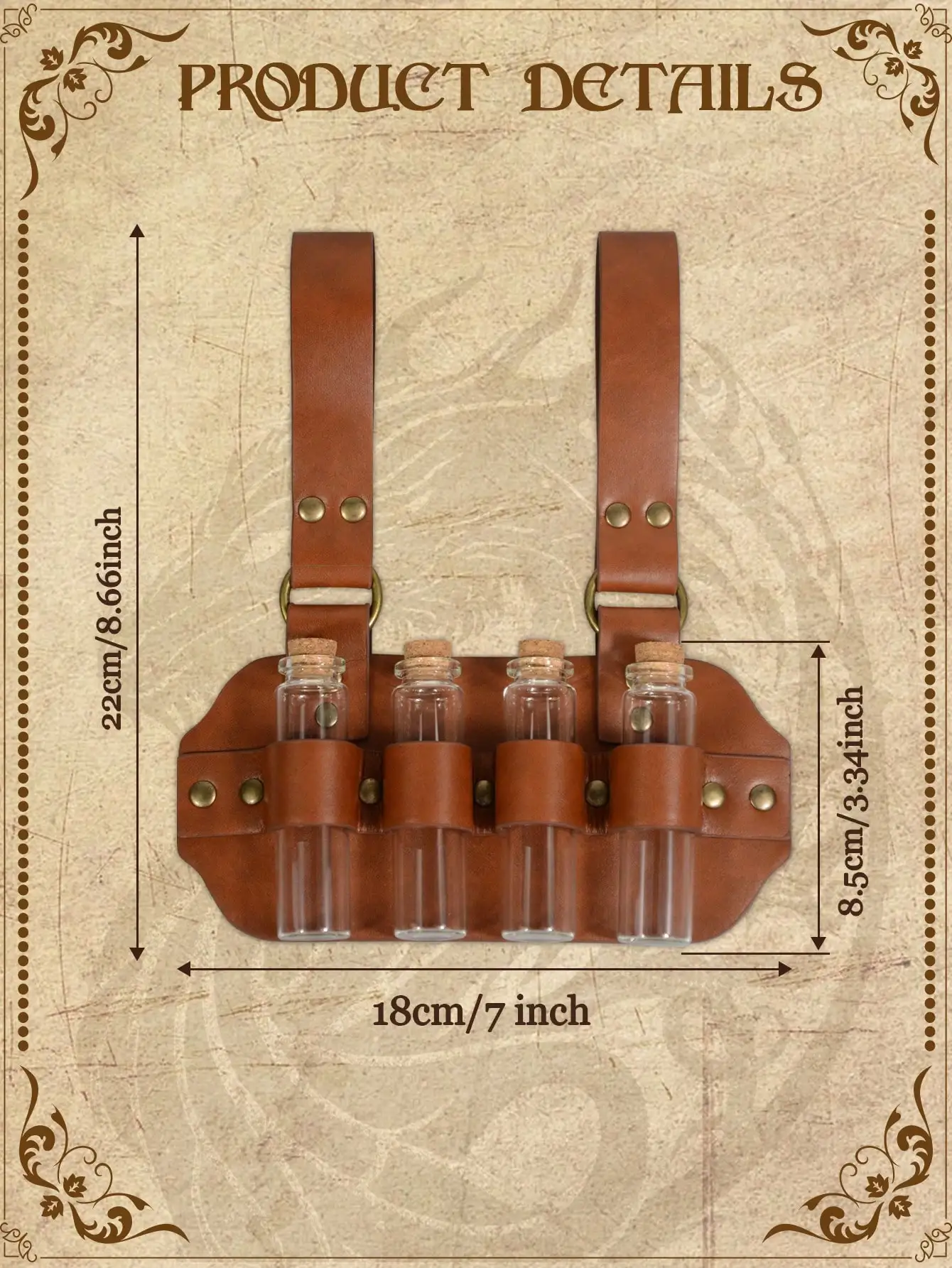 Medieval Waist Bag Steampunk Alchemist Leather Test Tube Hanger Pouch Kit Renaissance Role-playing Costume Prop Accessories