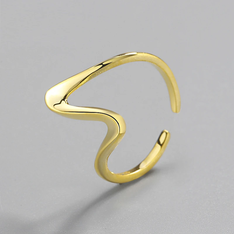 

925 Sterling Silver Ring Ins Minimalist Irregular Wave Rings For Women Resizable Handmade Zilveren Ringen Bijoux Femme