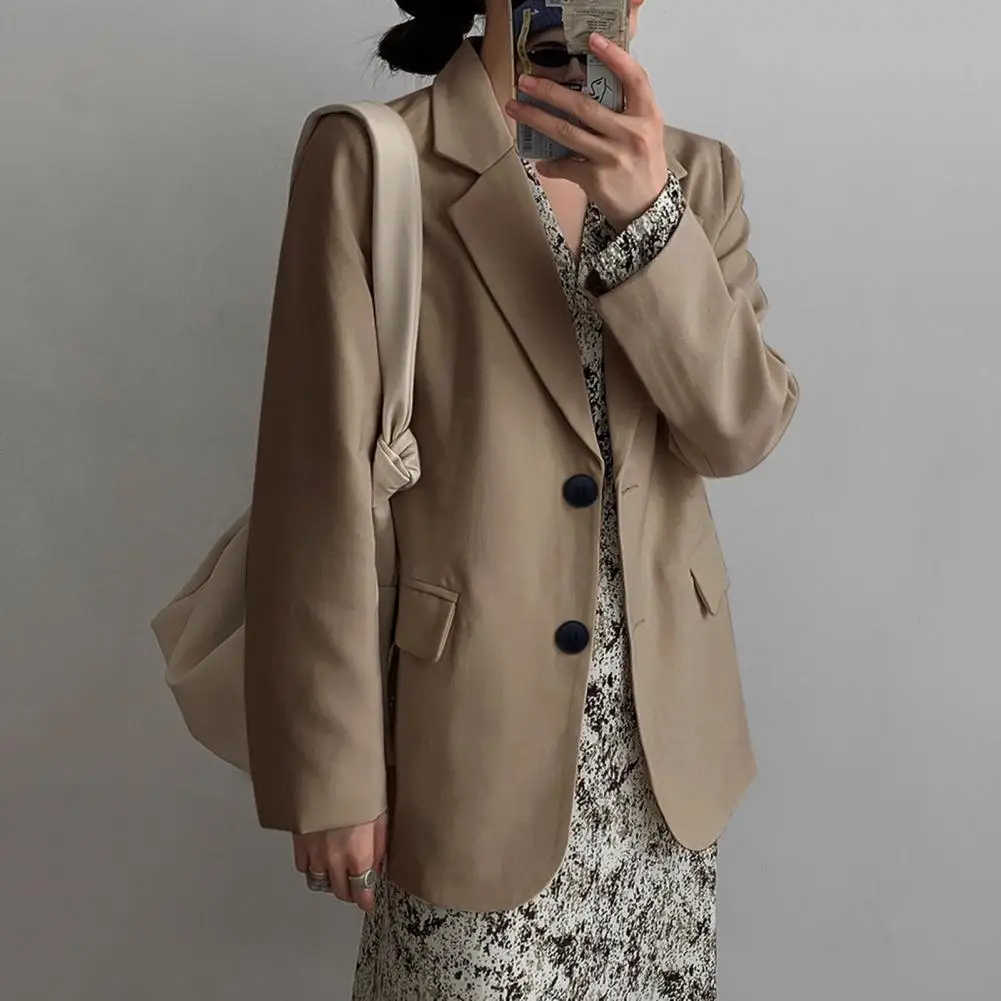 Spring Autumn Suit Coat Elegant Women's Suit Coat with Lapel Flap Pockets for Business Outwear British Style White for Spring