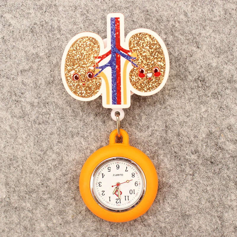 Reloj de bolsillo retráctil de dibujos animados para hombre y mujer, reloj de bolsillo con diseño de corazón Lung, con Clip para médico y enfermera