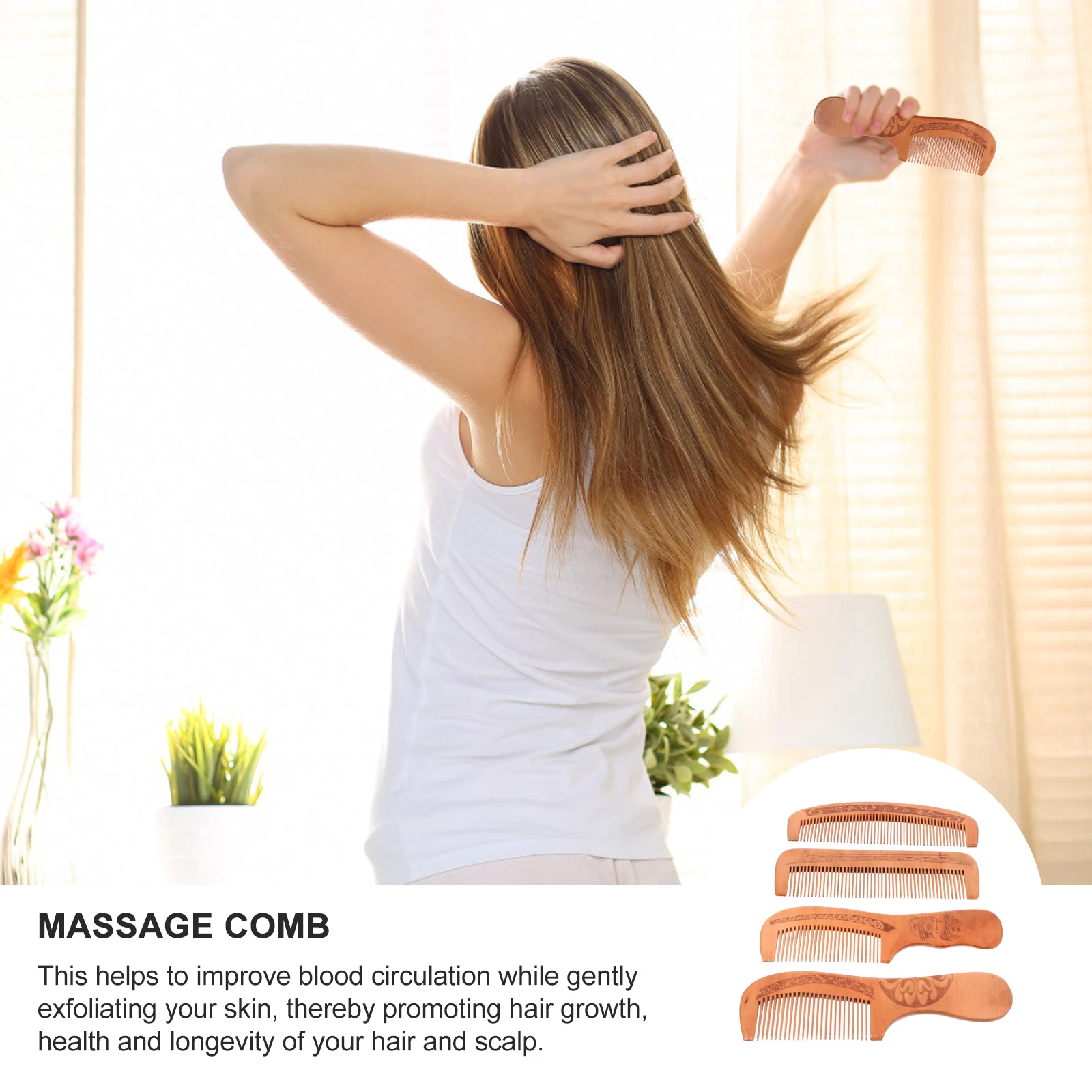 

4pcs Fine Tooth Comb Scalp Massager Anti-Static Detangling Wood Hair Comb For All Types Massage Tool Gua Sha Extended
