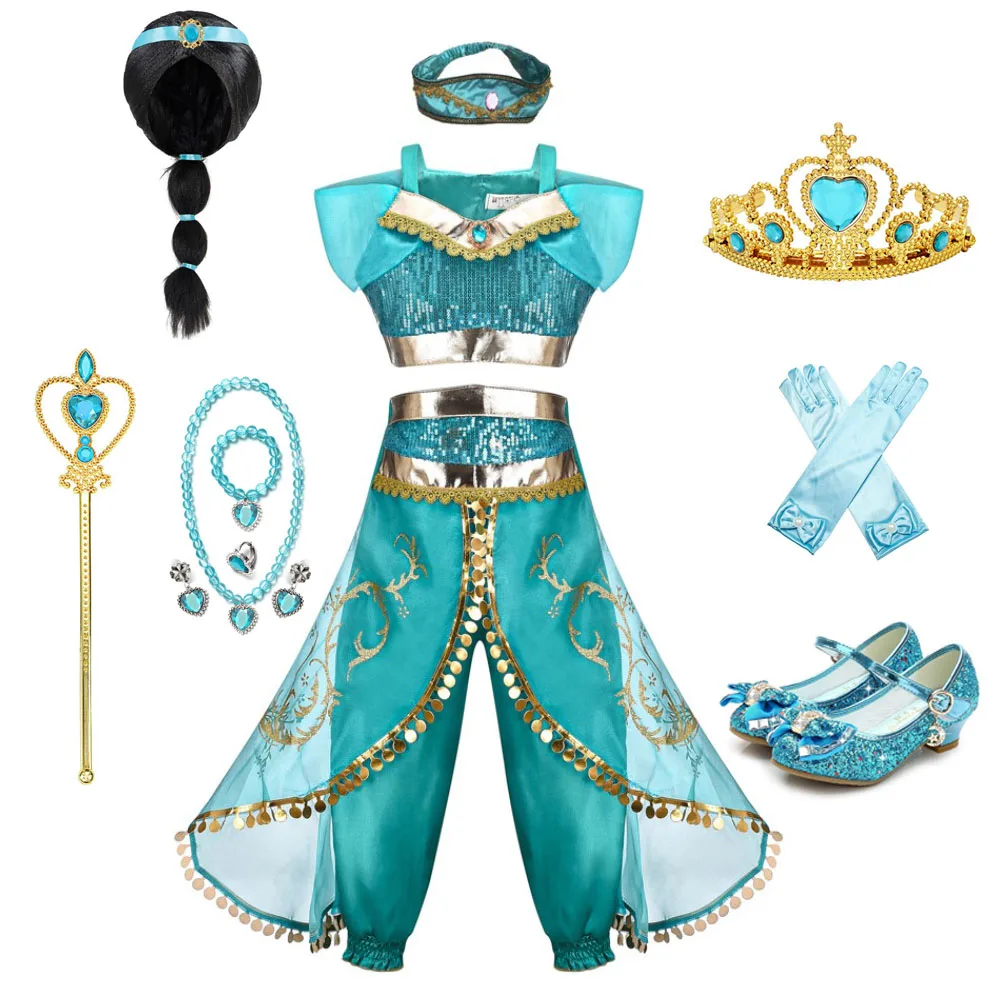 

Jessamine Princess Cosplay Costume Girls Puff Sleeve Tops Pants Accessories Full Set Kids Arabian Princess Role Play Halloween