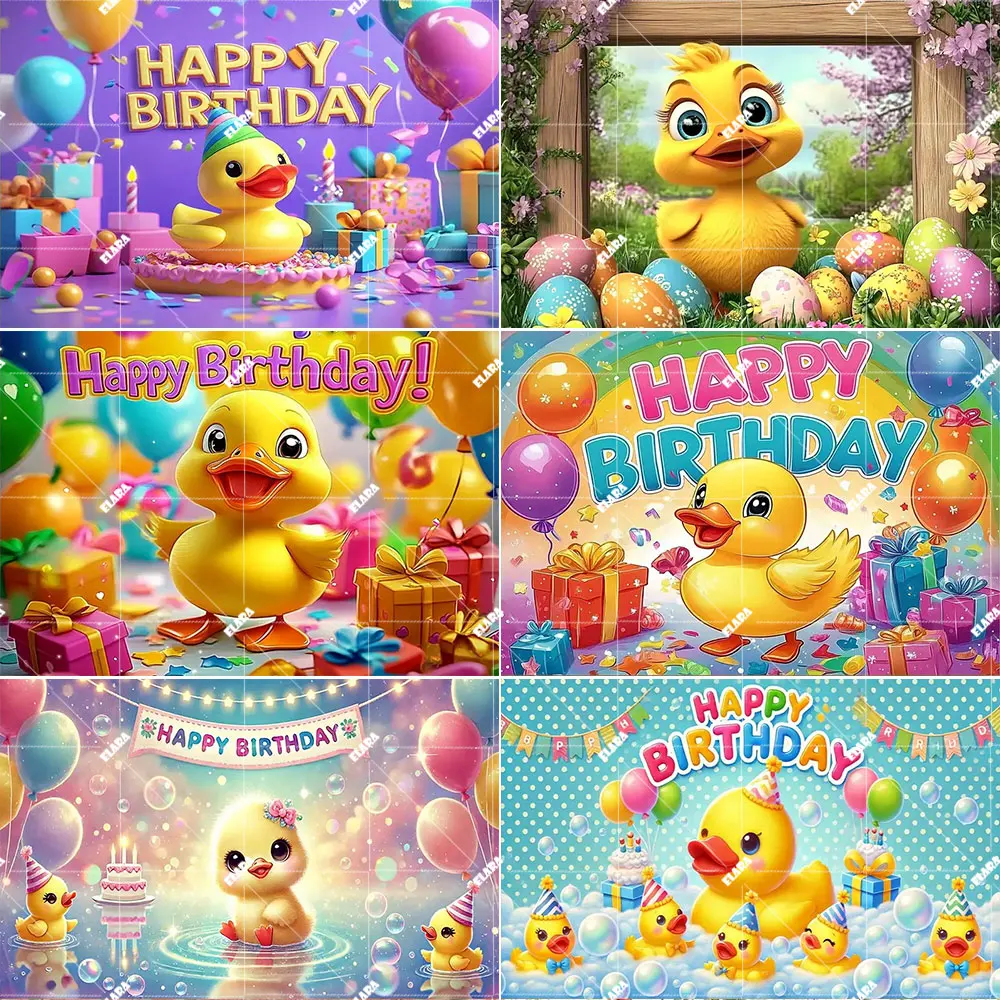 

Cartoon Cute Yellow Duck Baby Shower Kid Birthday Party Decor Baby Bubbles Bath Newborn Photography Backdrop Poster Studio Prop