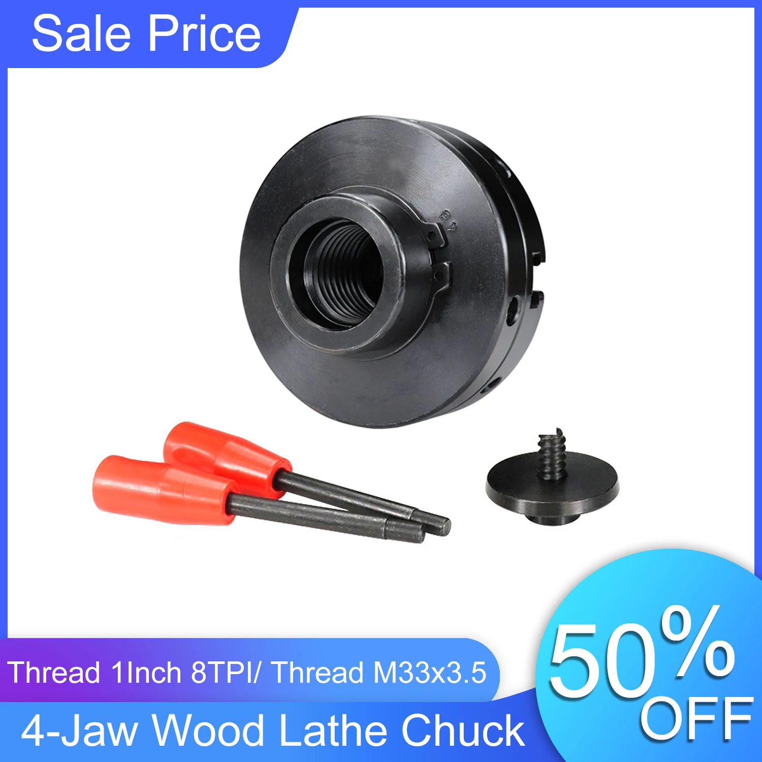 

CK4A Wood Lathe Chucks 4-Jaw Self-Centering Scroll Chuck with 1" x 8TPI Thread Woodworking Turning Tools