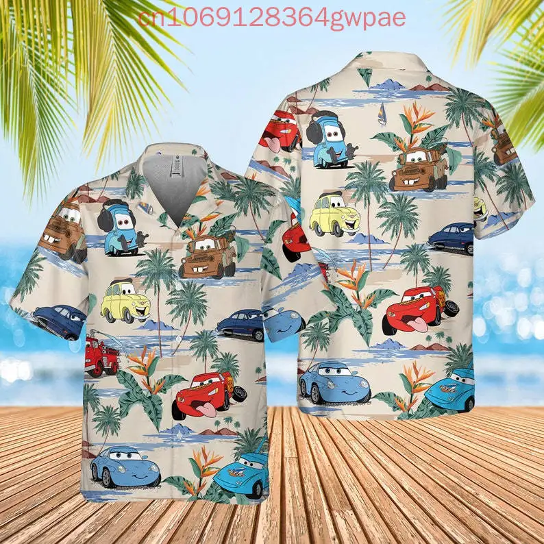 ديزني سيارات قمصان البرق ماكوين بيكسار سيارة الرجال النساء قمصان هاواي كأس المكبس الصيف الاطفال قميص رحلة العالم قميص