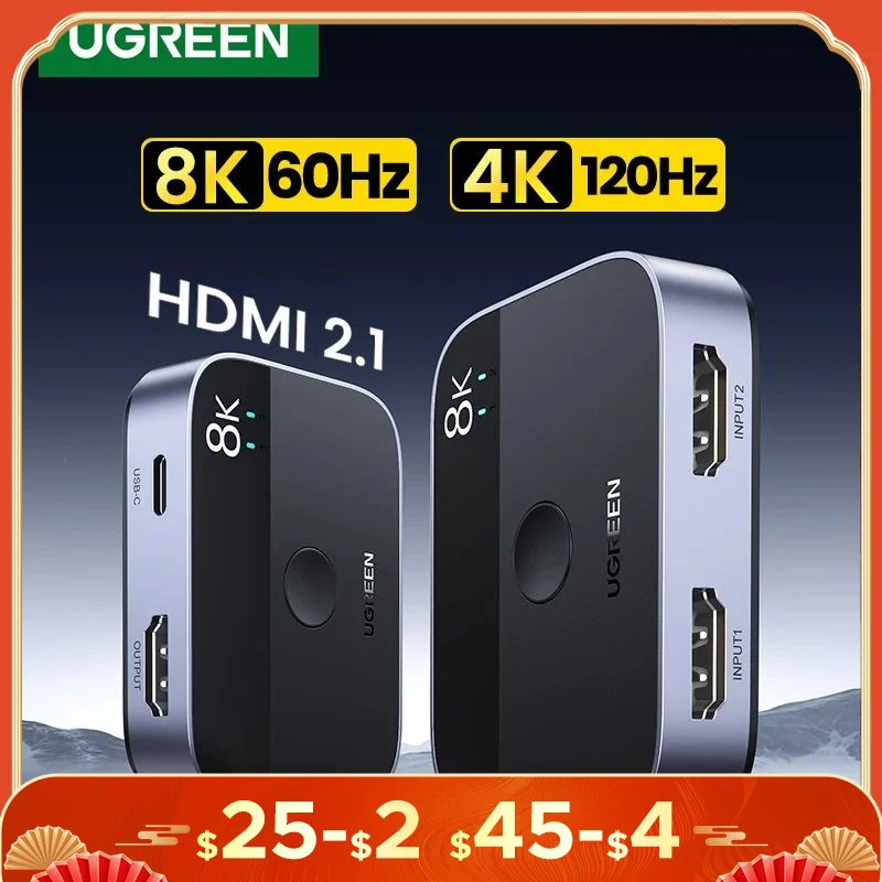 

UGREEN 8K HDMI Splitter 4K144Hz 2 In 1 Out for TV Xiaomi Xbox SeriesX PS5 HDMI Cable Monitor Projector HDMI 2.1 Switch Switcher