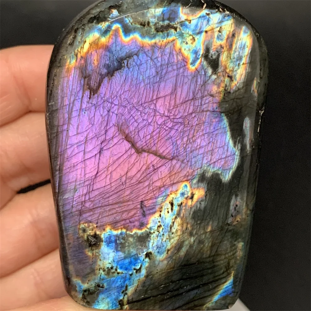 Natural Warm Pink Orange Light Labradorite Ornament Colorful Purple Light Labrador Stones Specimens Yellow Blue Light Heal Beads