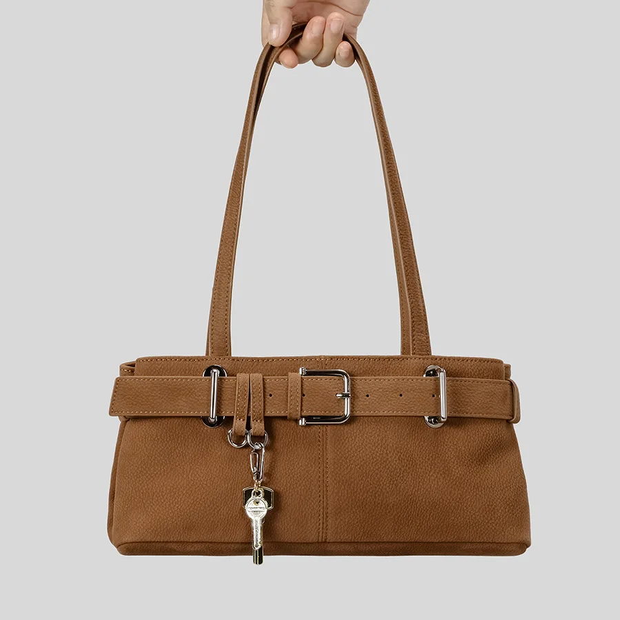 

Luxury Faux Suede Underarm Bag Designer Key Pendant Women Shoulder Bags Vintage Pu Leather Quality Lady Shoulder Bags 2025