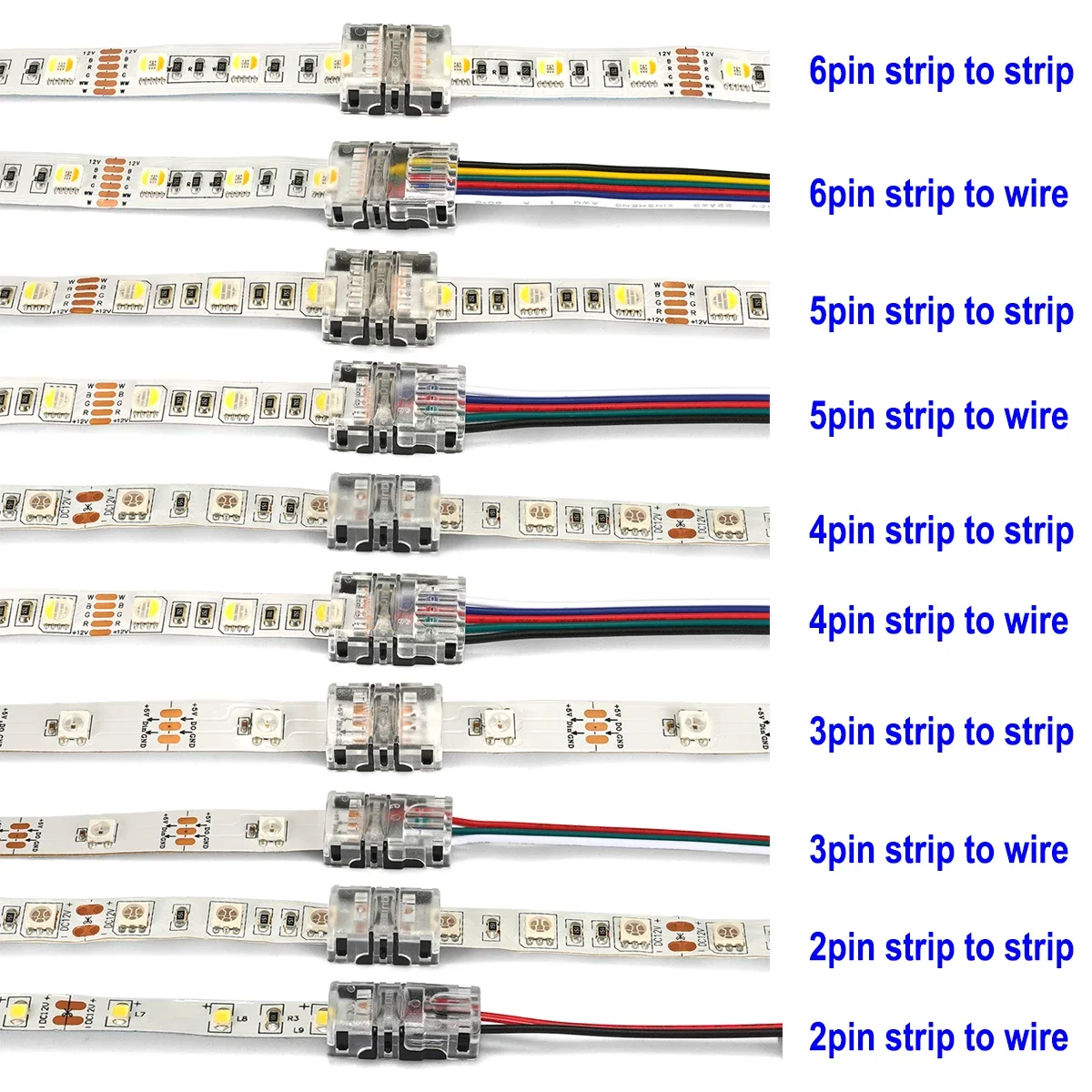 Solderless 2/3/4/5/6pin LED Connectors 5V 12V RGB LED Strip Connector For WS2812B SMD 5050 LED Strip Light Wire Terminal Splice