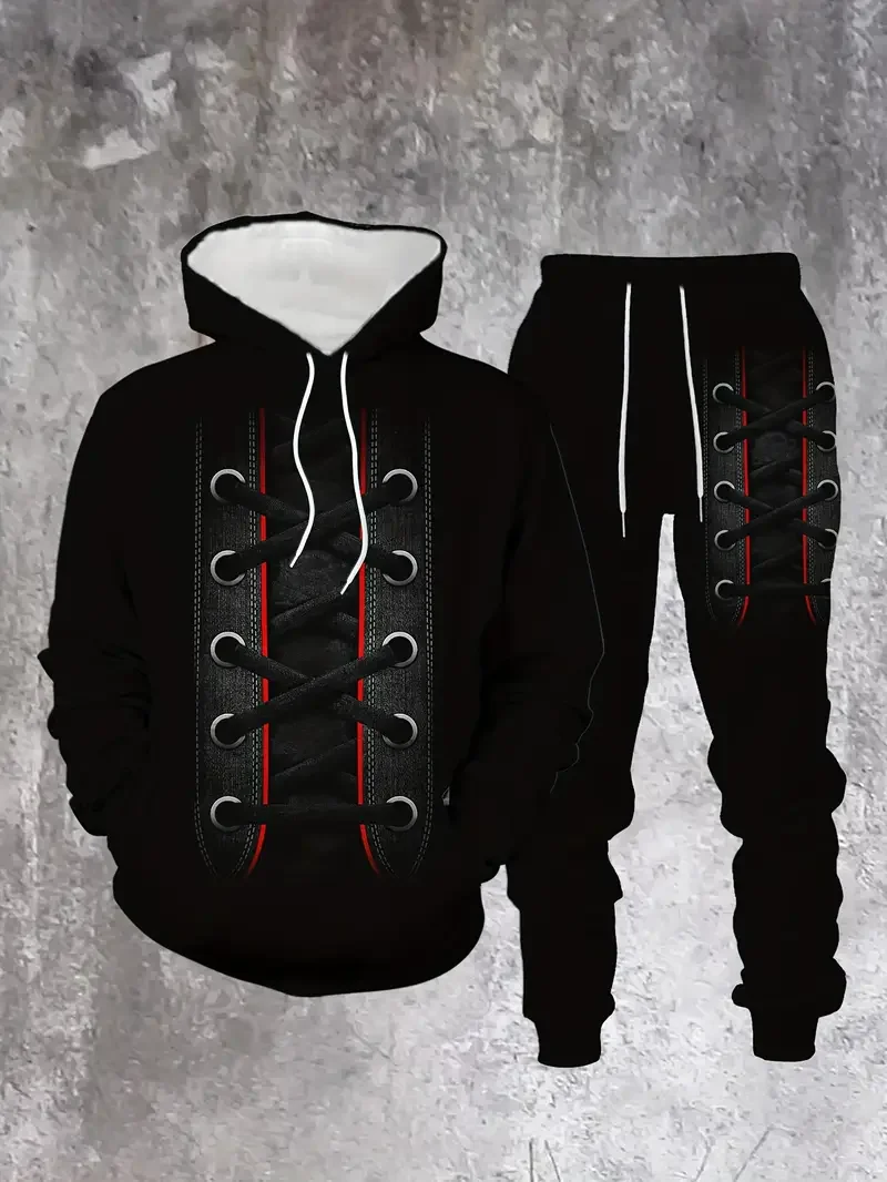 

Men's 3D Cool Print Hoodie and Sweatpants Set Casual Fashion Comfortable Polyester Two-Piece Outfit for Spring/Autumn