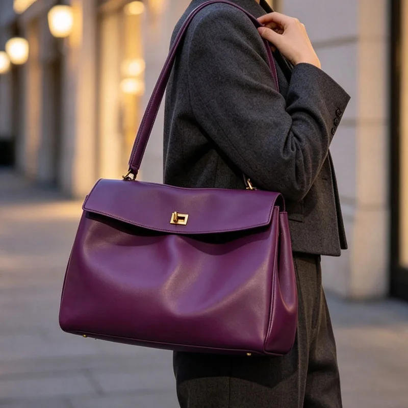 Extremely simple style genuine leather handbag daily multi compartment large capacity shoulder bag casual fashion Crossbody bag