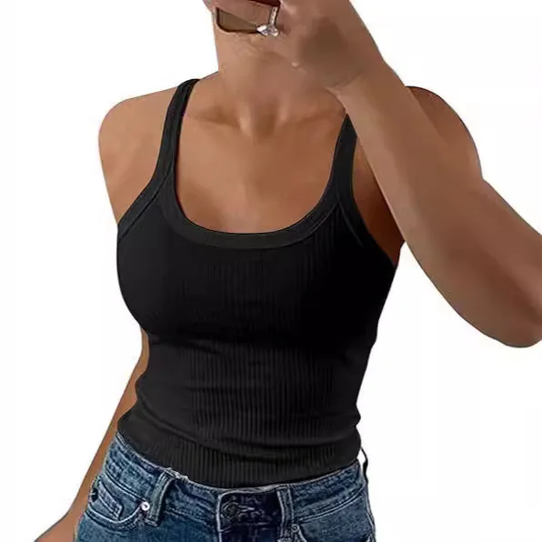 Grüne Camis O-Ausschnitt Sommer Strickweste ärmellose Frauen Sexy Basic T-Shirt weiß schulterfrei gerippt schwarz Tank Tops lässig Y2K