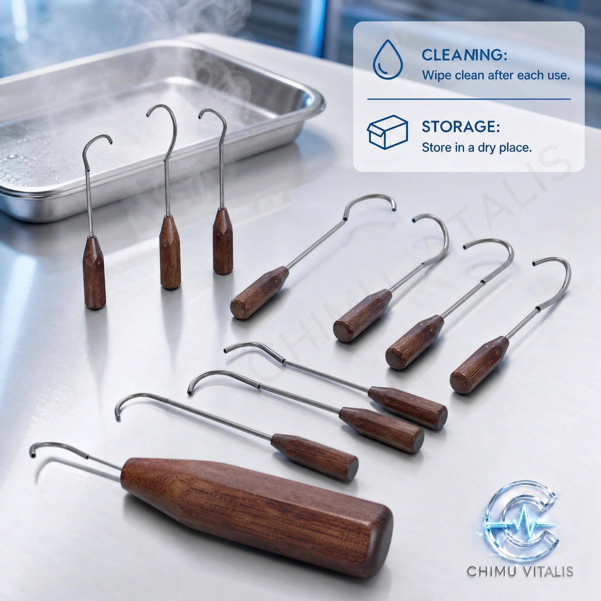 【CHIMU VITALIS】3mm Stainless Steel Wire Passer with Wooden Handle, Precision Guide Tool