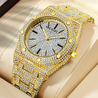MEGIR Business Men's Watches Classic Luxury Rhinestone Quartz Watch Men Golden Stainless Steel Band Waterproof Wristwatch