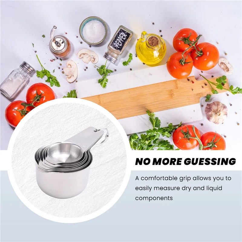 Measuring Cups Set Of 7 With 1/8 Cup Coffee Scoop,Stainless Steel Metal Measuring Cup, 7 Piece Stackable Set With Spout