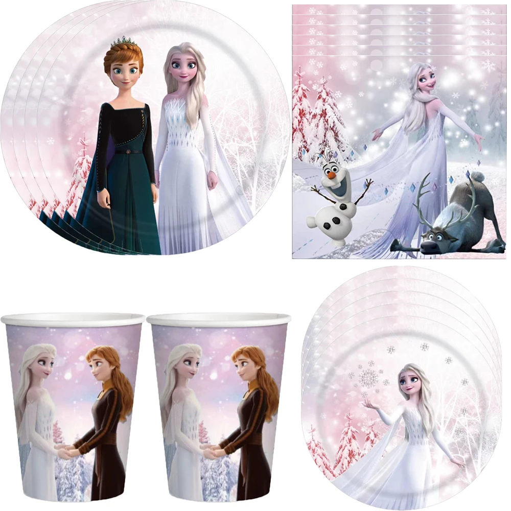 

Frozen Anna Elsa Princess Birthday Party Decorations Kids Disposable Tableware Plates Cups Napkins Baby Shower Supplies