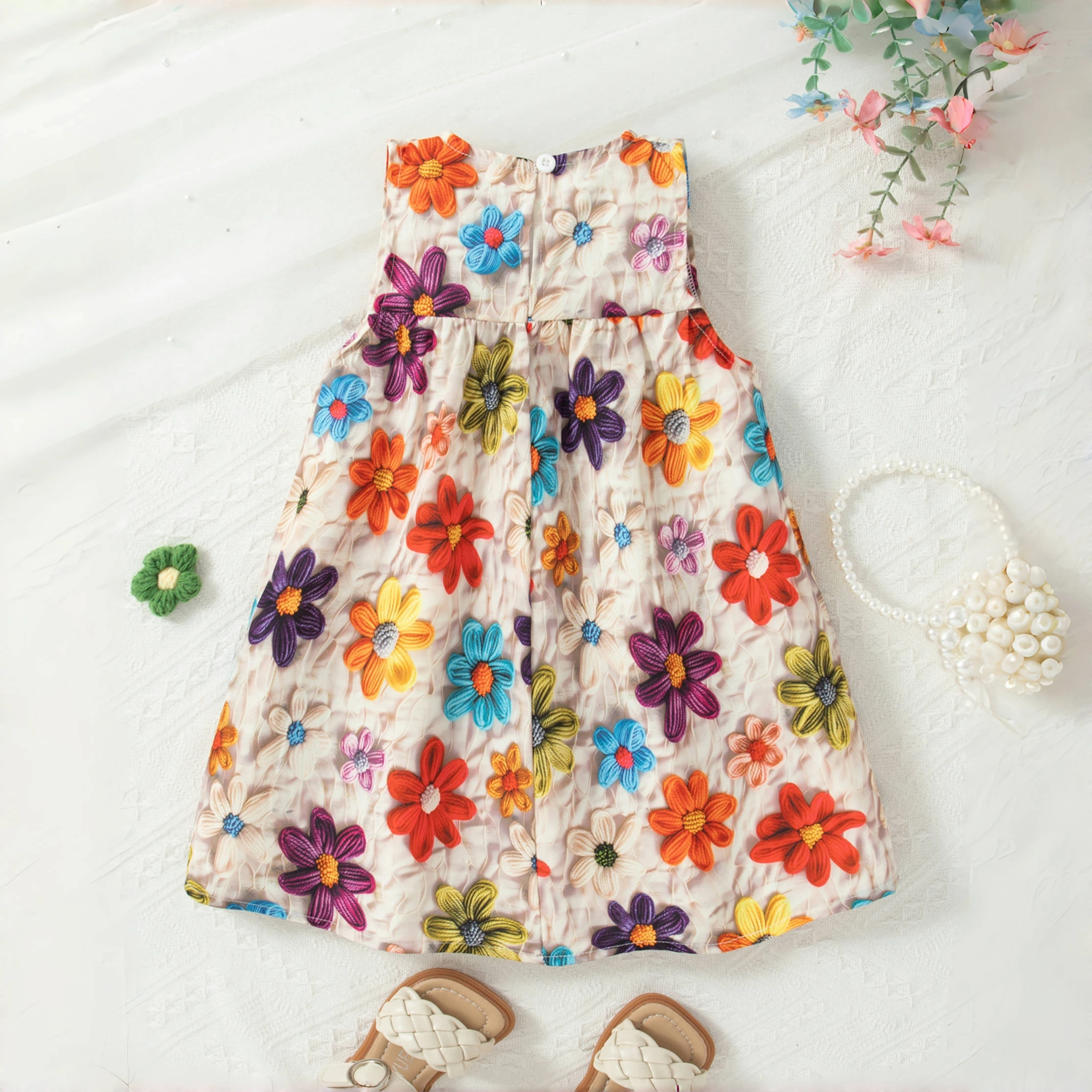 Summer New Baby Girl Dress Fashion Girl Dress Sleeveless Oil Painting Printed Dress Baby Outing Clothes
