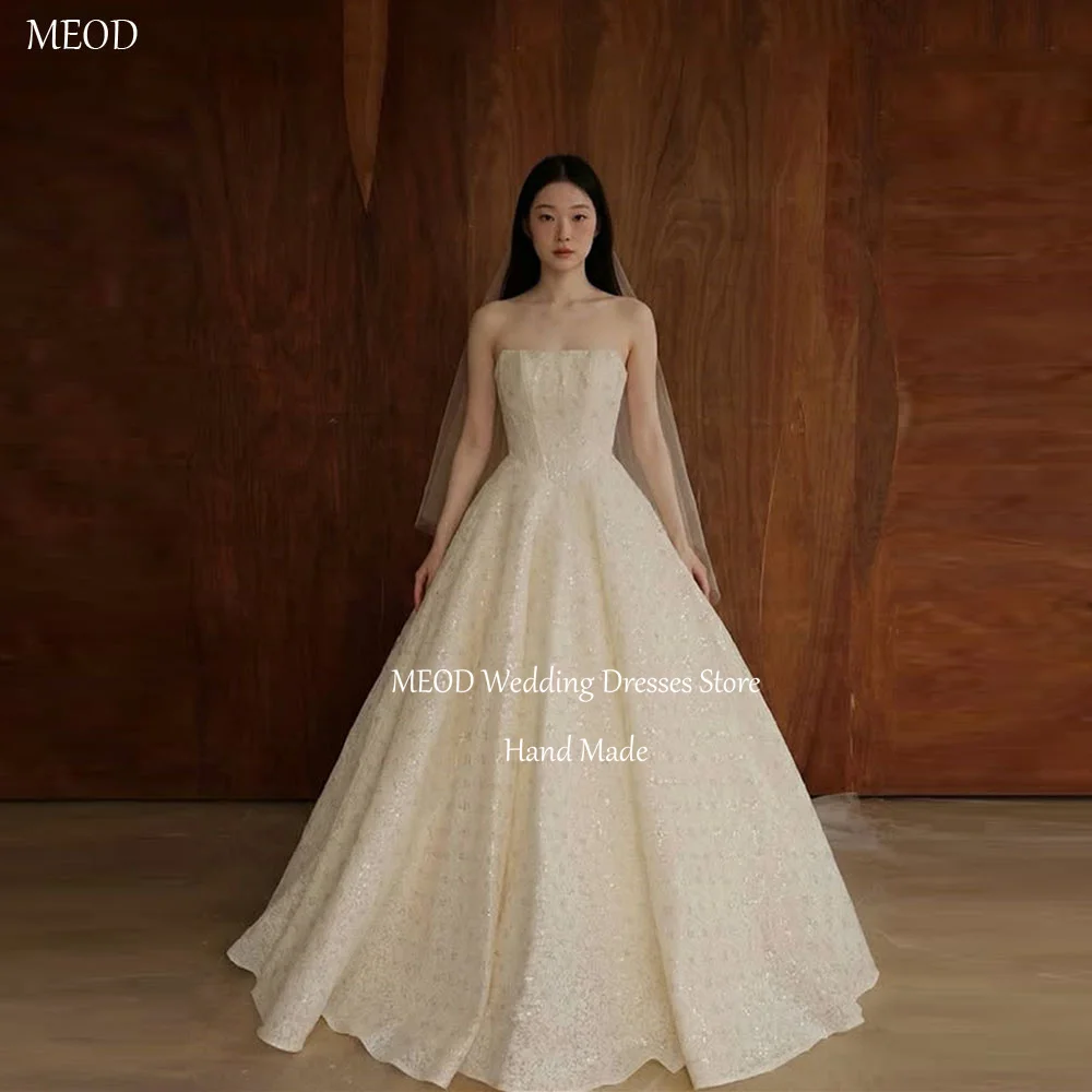 

MEOD Glitter Satin Formal Vestidos De Novia A Line Strapless Wedding Dress Elegant Pleated Shiny Dresses For Women Customized
