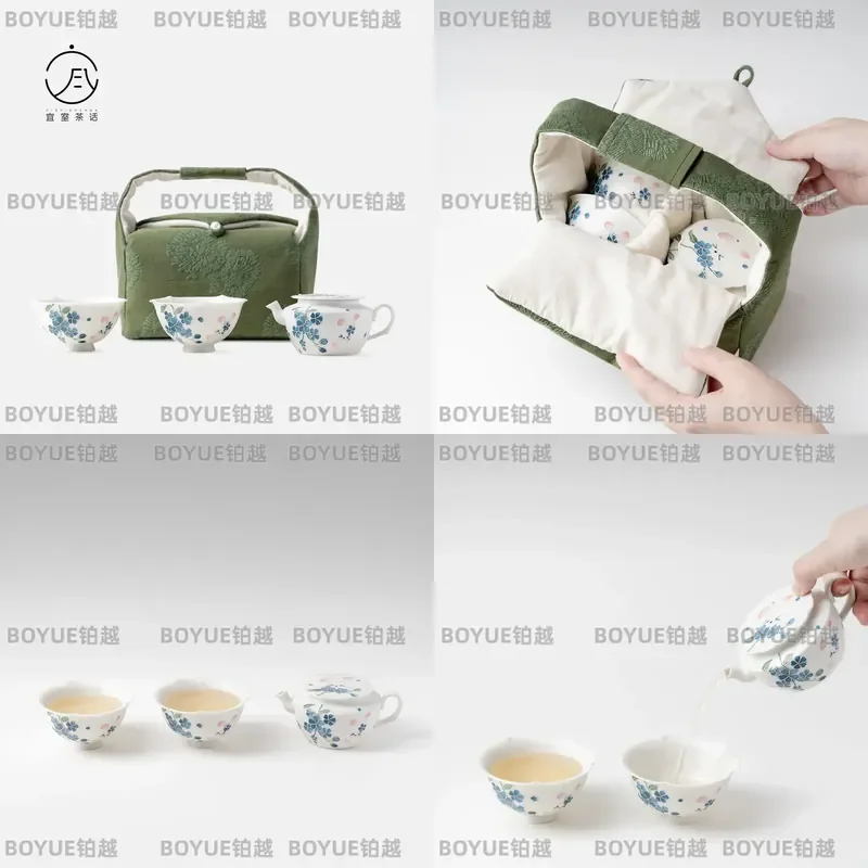 for Yishi Tea Talk Hand Painted Cute Rabbit Ceramic Teapot One Pot Two Cups Portable Travel Tea Set Outdoor Gifts for