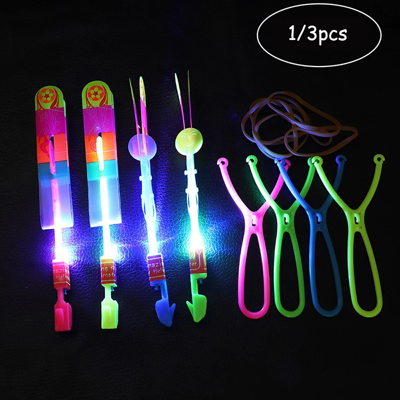 1/3Pcs LED Light Shooting Catapult Flying Toys Luminous Rocket Helicopter Rubber Band Catapult Flying Toy for Kids Boys Gifts