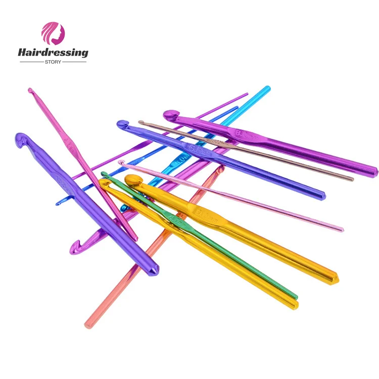 12Pcs/set Crochet Hooks Multicolor/Silvery Alumina Knitting Hooks  Wigs Knit Sewing Accessories Tools DIY Craft Knit Needle Tool