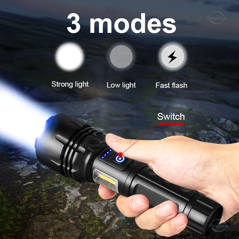 Most Powerful LED Flashlight USB Rechargeable Torch Light Long Shot 1500M High Power Flashlight Tactical Lantern with COB Light