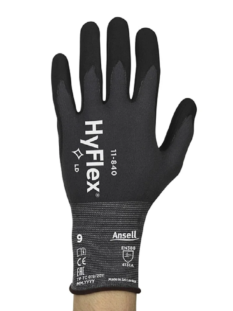 

Ansell HYFLEX® 11-840(1 pair)Black Fotix wear-resistant foam nitrile palm coating black nylon lining anti contact heat level 1