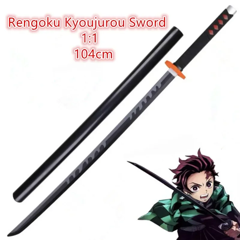 104cm Demon Slayer Sword Weapon Rengoku Kyoujurou Cosplay Sword 1:1 Anime Ninja Knife PU toy