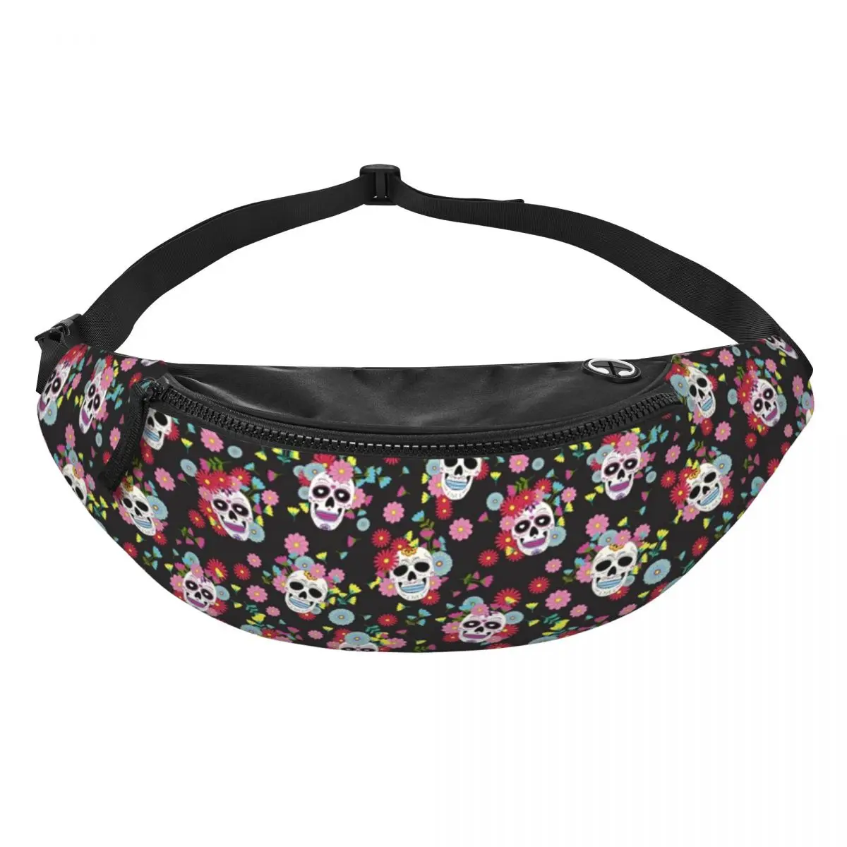 Sugar Skull Pattern Fanny Bag Custom Cute Mexican Floral Crossbody Waist Pack Men Women Traveling Phone Money Pouch