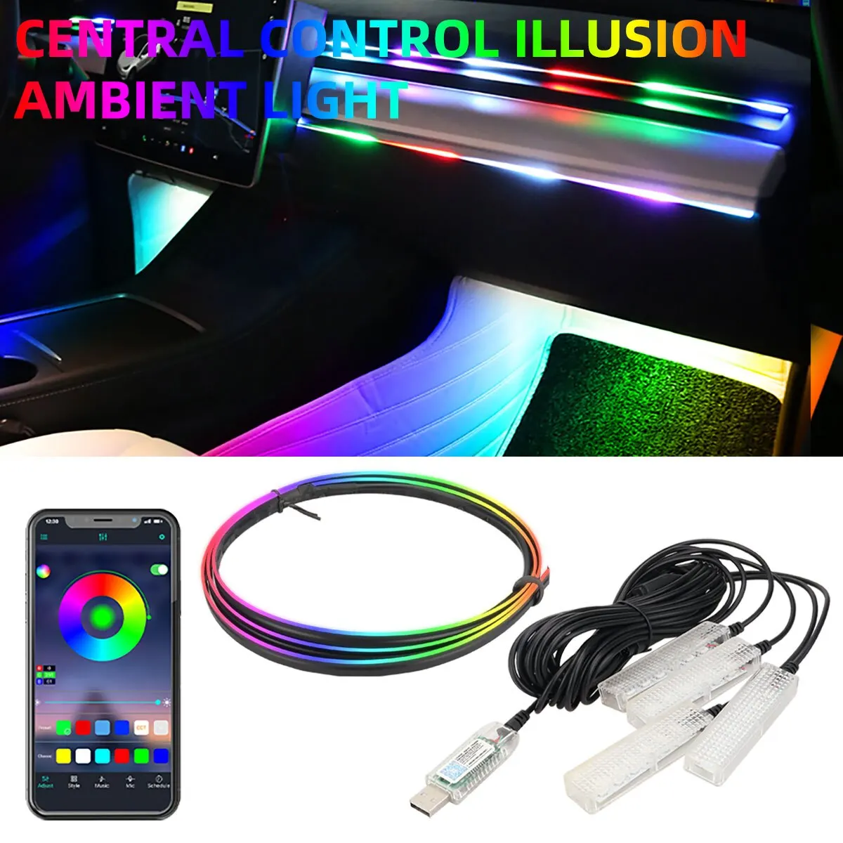 1 IN 1 1IN 2 LED Strip Symphony Car LED Phantom Atmosphere Light with USB App Control 5v Car Decorative Interior Lamp Universal