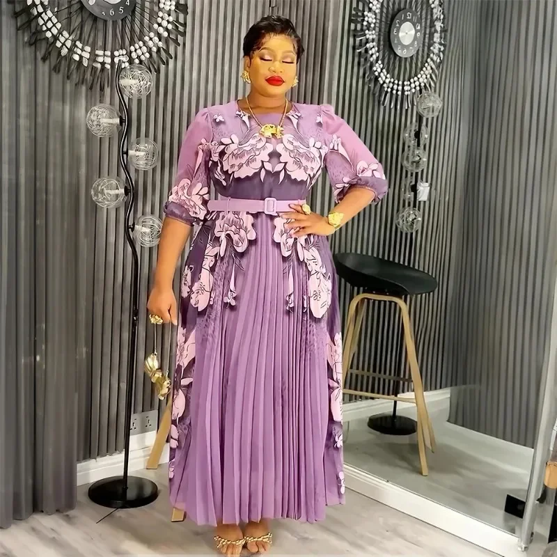 

Elegant plus Size African Print Long Robe Dress Women's Autumn Fashion Muslim Wedding Evening Party Elegant Robe