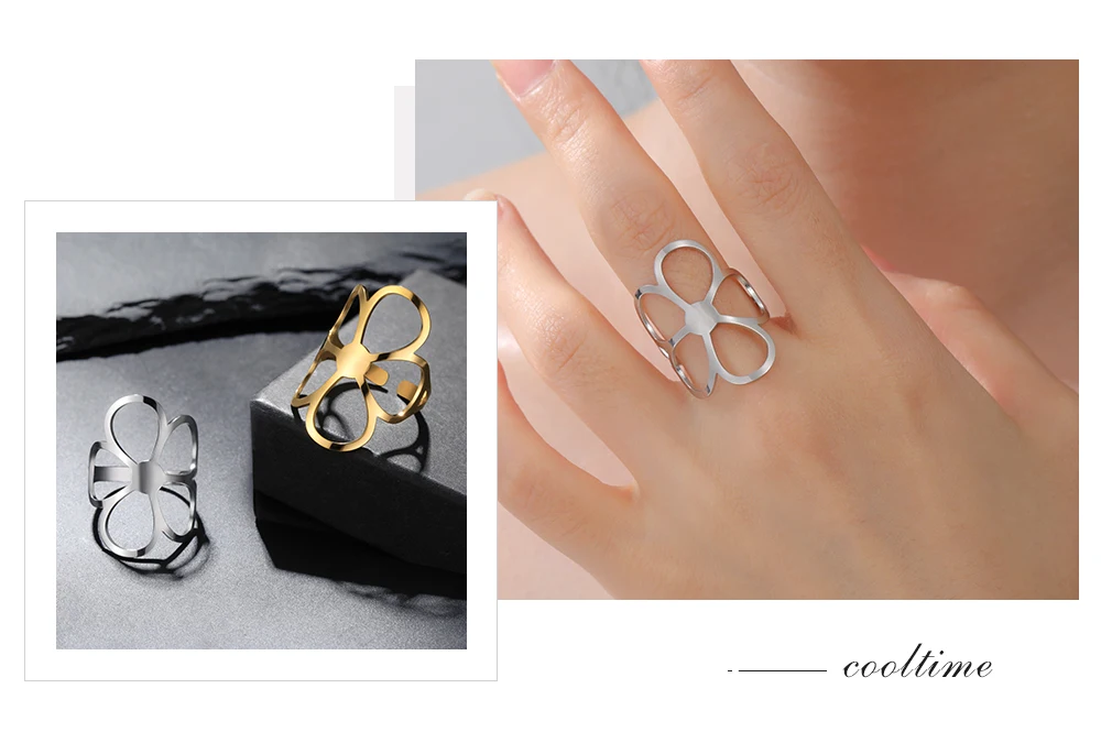COOLTIME Trend Blume Frauen Ring Edelstahl Einstellbar Mode Blume Finger Ring Schmuck Geburtstag Geschenk Großhandel – Detail 8