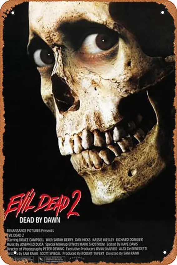 Letrero de metal - Evil Dead II (también conocido como Evil Dead 2: Dead By Dawn), 1987 - Placa metálica con póster para decoración de pared de cafetería, bar, hogar - Aluminio